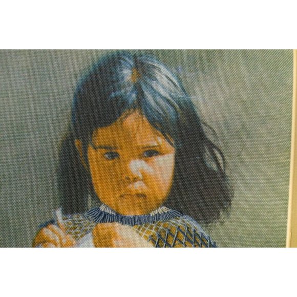 Ray Swanson Little Apache Girl Crewel Native American Indian Canvas Print Framed